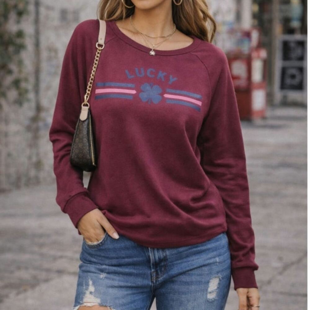 Lucky Brand Long Sleeve Top Burgundy Women's Size Medium Casual